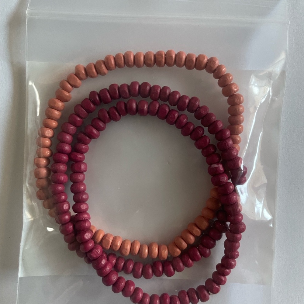 Red and Orange Wooden Beaded Bracelet Set Of 3